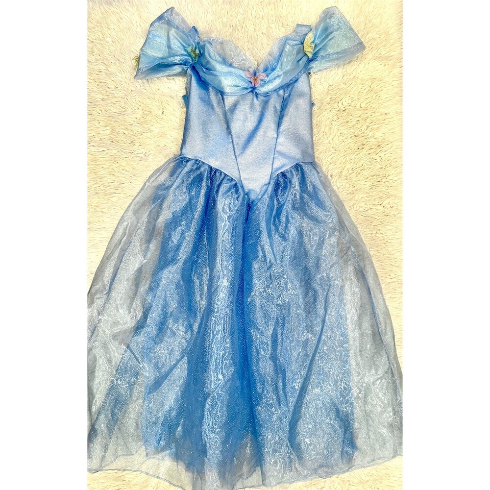 Disney Cinderella Dress Girls Size L Blue Glitter Butterfly Costume Gown